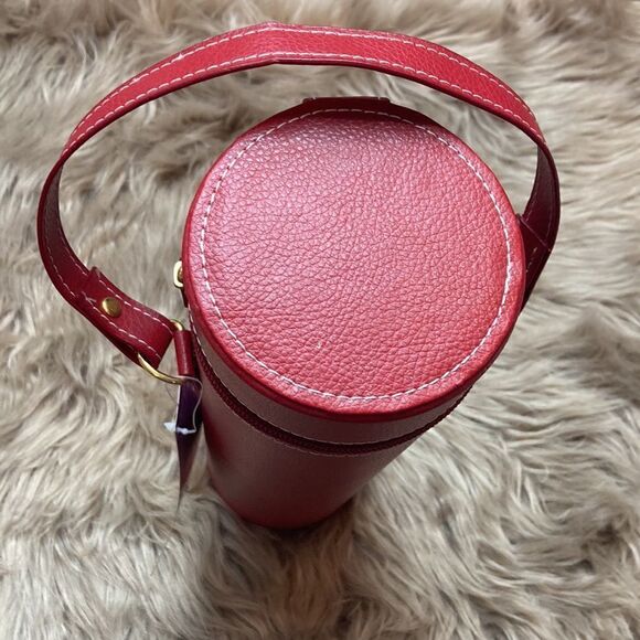 Beverage Butler Red Leather Zip Cylinder Wine Bottle Holder - Picture 2 of 8